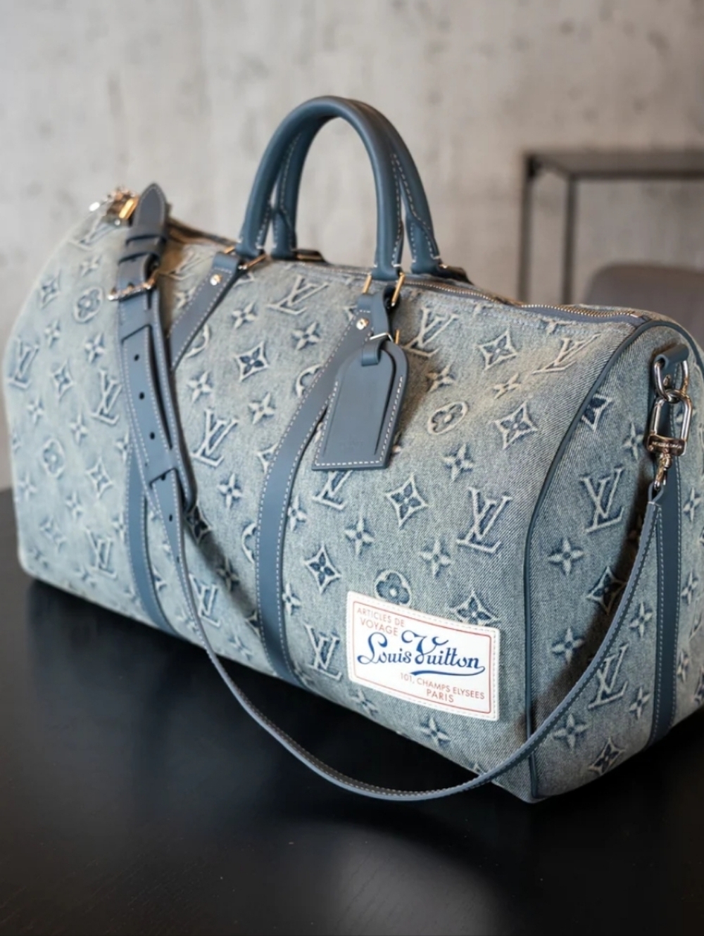 Cotton Denim Design All Kept 50 Traveler Embo Monogram Stonewashed Delux Duffel - Picture 5 of 16